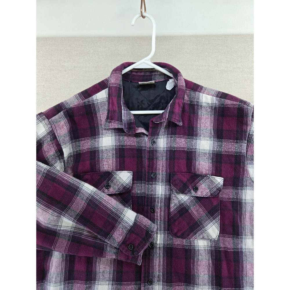Vtg Five Brother 2XL Mens Plaid Flannel Insulated Jacket Shacket Purple Made USA